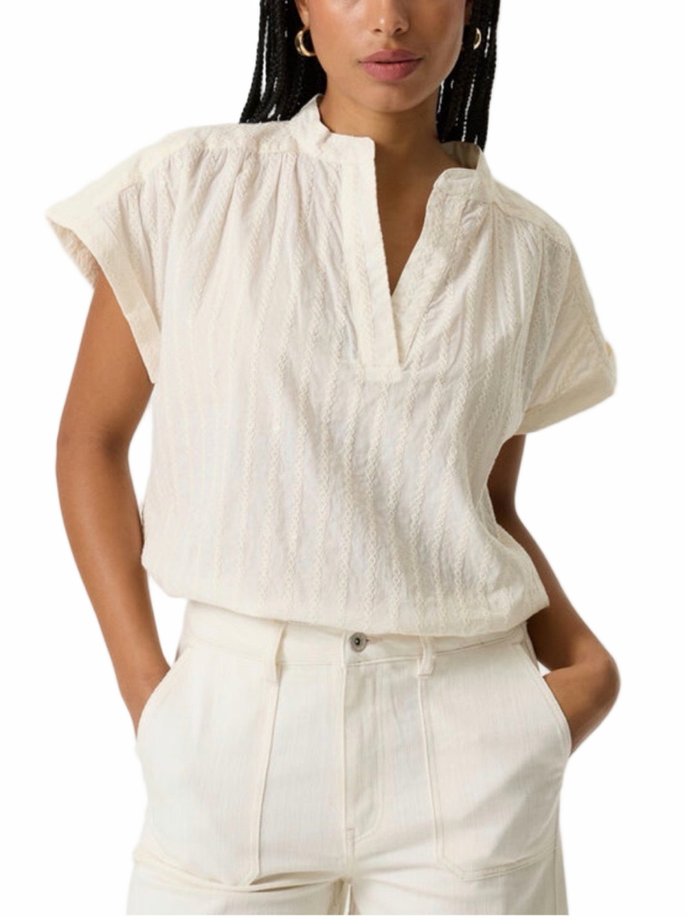 116. Garcia cream pop over bgo blouse w shimmer. $65